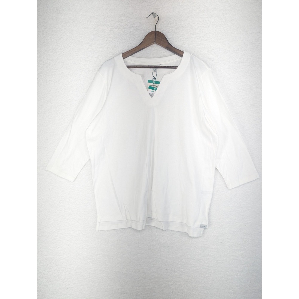 Orvis Ladies' 3/4 Sleeve Pima‎ Cotton Tee Top with Side Slits White XL